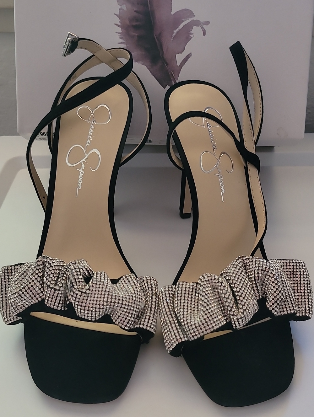 Jessica Simpson Black Heels with Sparkling Crystals NEW IN THE BOX REAL SUEDE